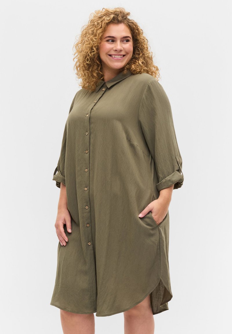 Zizzi Chemise à Manches Longues Grande Taille Femme - Jean Classique Taille 42-60