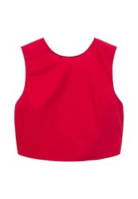 Top rouge court avec un col rond et un design sans manches, featuring un tissu lisse et des coutures minimales. Pas de motifs visibles ni de matériel.