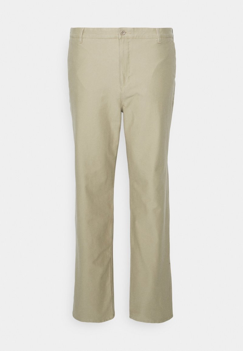 Beige bomullbyxor med rak bendesign. Har en knappstängning, bältesömmar samt sid- och bakfickor. Texturerad tygfinish.