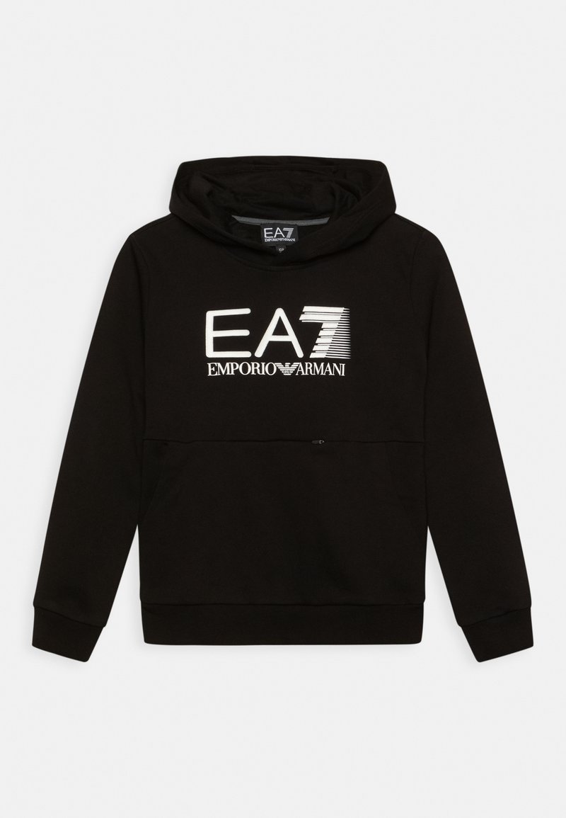 EA7 Emporio Armani Felpa Con Cappuccio Nera 6DPM10-PJVTZ - 85% Cotone, 15% Poliestere, Taglia 2XL, Maxi Logo A Contrasto