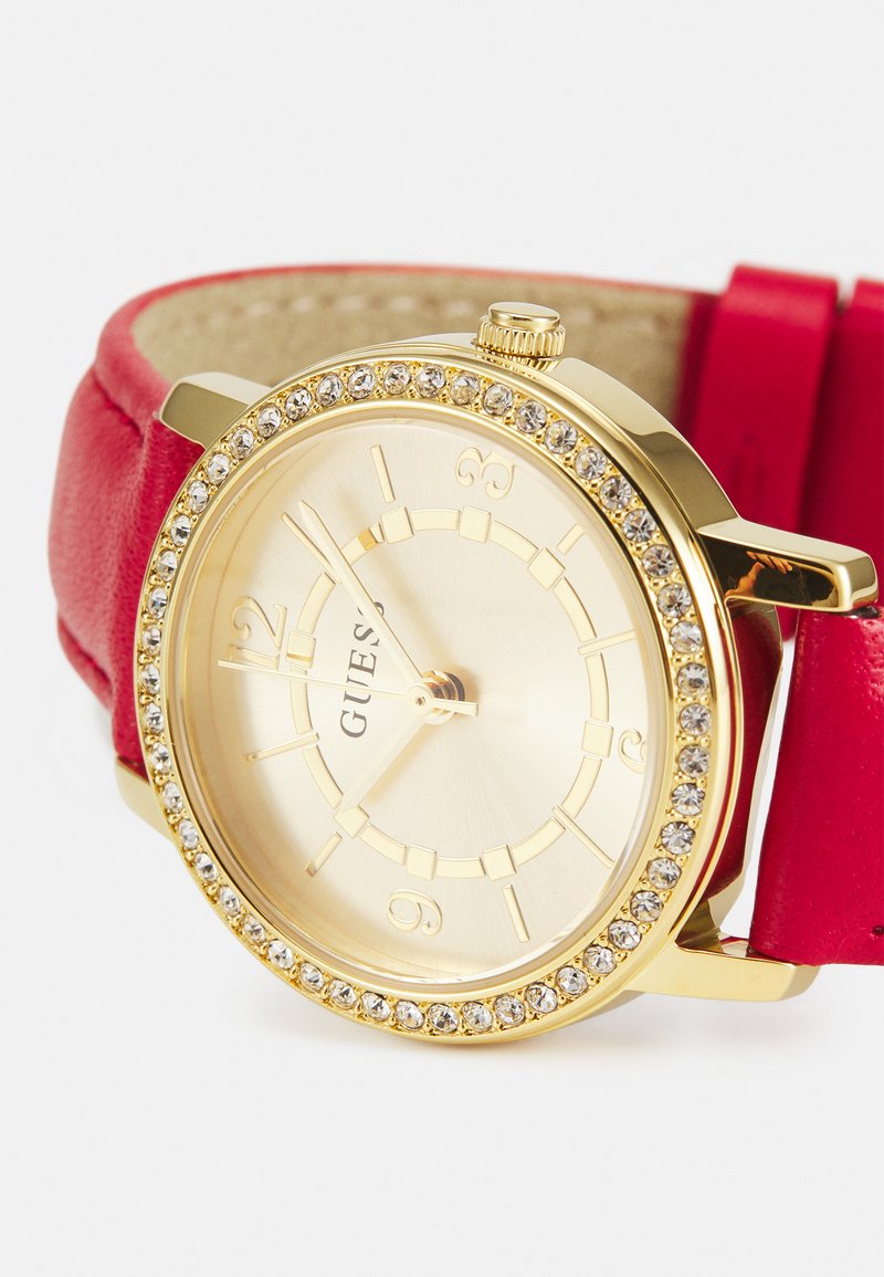 GUESS Gold Tone Watch with Red Strap and Crystal Accents Vintage 80 main image 3