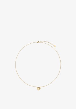 Collier délicat en chaîne d’or avec un petit pendentif creux en forme de cœur centré et un fermoir réglable avec chaîne d’extension.