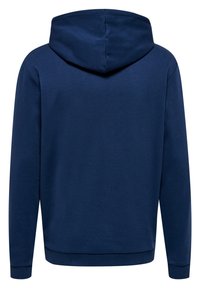 Mörkblå hoodie med mjuk textur, långa ärmar och kanga-roo ficka framtill. Har ribbad mudd och nederkant.