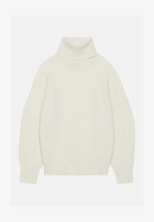 Turtleneck-Pullover in Creme, aus weichem Strickmaterial gefertigt. Verfügt über einen lockeren Schnitt, Raglanärmel sowie gerippte Bündchen und Saum.