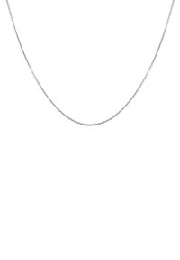 Zilveren ketting met een delicate, dunne schakelontwerp, voorzien van een gladde, gepolijste afwerking en een algehele minimalistische esthetiek.