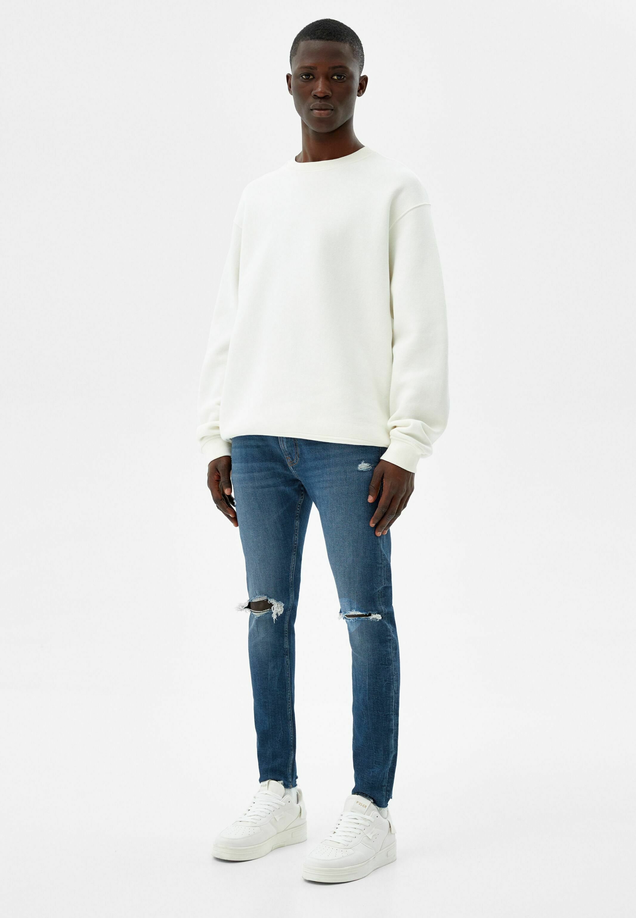 Bershka SKINNY RIPPED - Jeans Slim Fit - dark blue/dunkelblau - Zalando.de