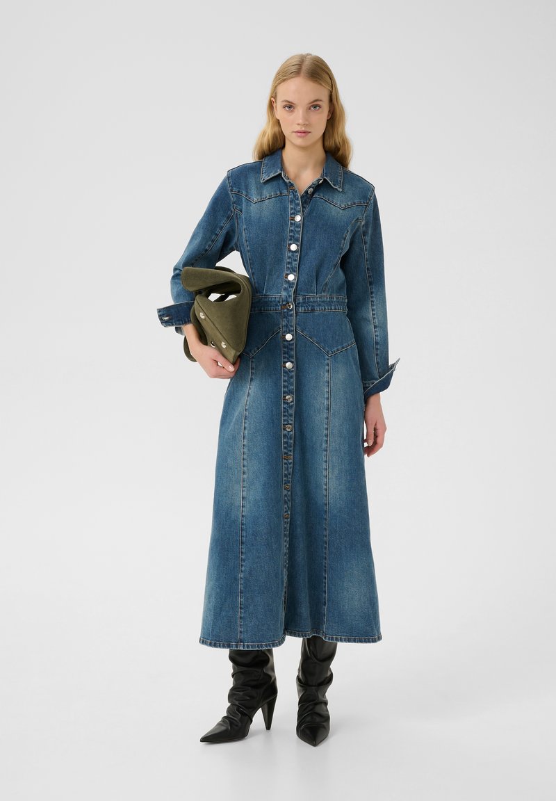 Robe Denim Stretch Closet Blu Taille 12 - Coupe Bodycon, Col Carré, Parfaite Pour Noël Ou Soirée