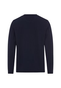 Langärmliges, navyblaues T-Shirt aus Baumwolle. Rundhalsausschnitt mit glatter Textur. Aus schlichter Stoffqualität ohne sichtbare Logos oder Muster.