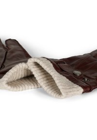 Ruske nahkaste kindad ribateljeval beežil soonikus. Omavad nupuvaja ja õmblemise detaile nahapinnal.