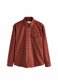 Punase ruuduline pika varrukaga s�ärk, millel on nööpidega ees ja allapoole nööbitav krae ning üks rinnanõks. Pehme puuvillane kangas ruudulise mustriga.