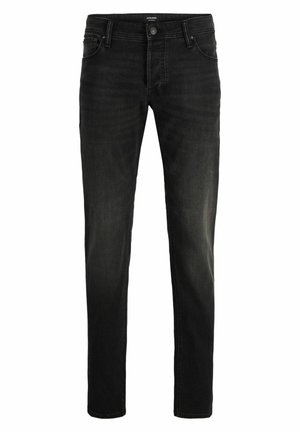 Zwarte denim jeans met een slim fit, met vijf zakken, riemlussen en een ritssluitingen. Subtiele vervaging en een gladde textuur.