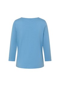 Light blue long-sleeve shirt with round neckline, shown from the back on a white background.