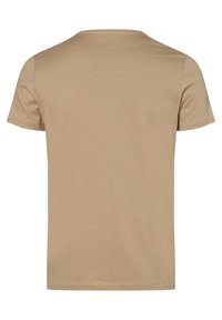 Kurzarm-T-Shirt in hellbeige, aus weicher Baumwolle gefertigt. Verfügt über einen Rundhalsausschnitt und eine glatte Textur, mit einem schlichten Rücken und minimalen Details.