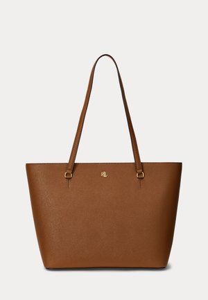 Lauren Ralph Lauren, CROSSHATCH LEATHER MEDIUM KARLY TOTE - Дамска чанта - light brown