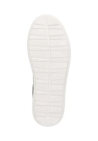 Gummisneaker-Sohle, weiß mit strukturiertem Grip-Muster, Größe 37; abgerundete Kanten, glatte Oberfläche und mit eingeprägtem Markenlogo Nähe Ferse.