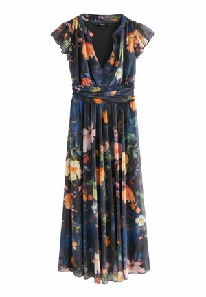 PLEATED V-NECK - Vestito casual - navy blue floral