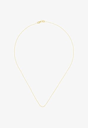 Dünne, filigrane Goldkette mit kleinen Gliedern und einem Karabinerverschluss vor weißem Hintergrund.