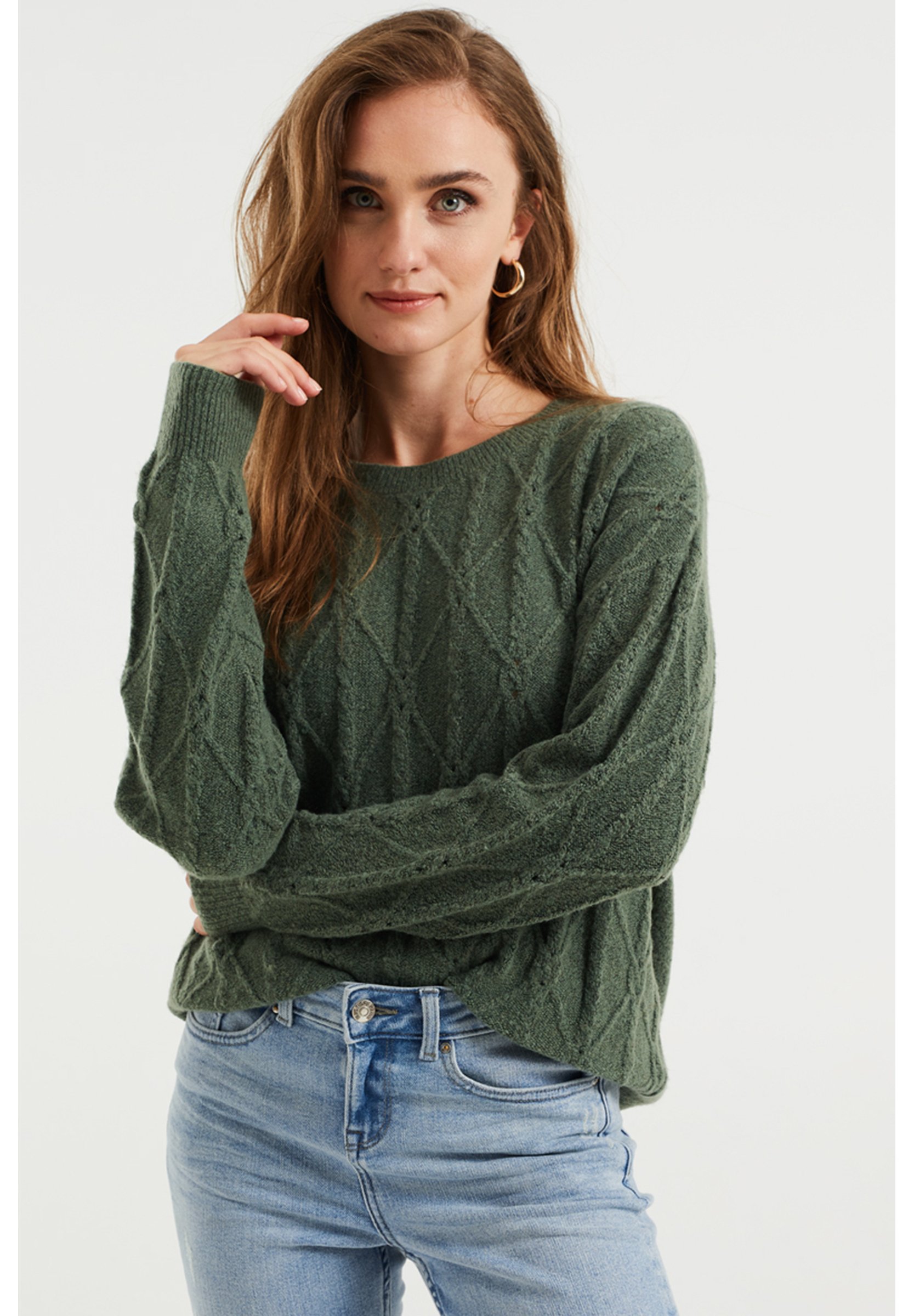WE Fashion DAMES KABELGEBREIDE TRUI - Trui - dark green/donkergroen -  Zalando.nl
