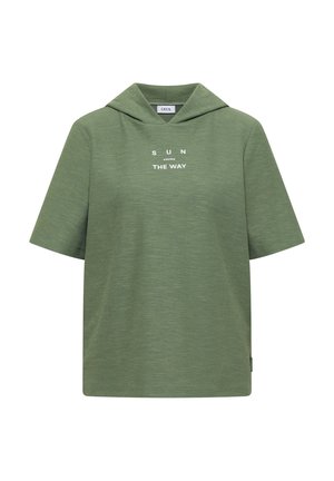 Cecil, KURZARM SHIRT MIT KAPUZE UND WORDING - Printtipaita - deep matcha green