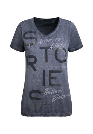 Soccx, SOCCX T-SHIRT  V-NECK MIT FOLIENPRINT UND ELASTIKSAUM - Print T-shirt - blue grey