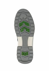 Gummisohle mit einer grauen Außenschicht und grünem strukturiertem Inlay. Mit Profilmuster und Branding "remonte" an der Seite. Größe 37.