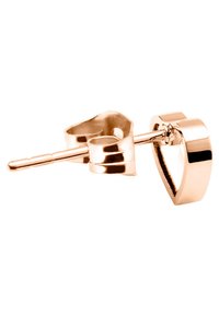 Roséguld hjärtformad studs med en slät, polerad yta och en stiftback för säker användning.
