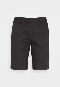 Zwarte katoenen korte broek met een vlakke voorkant, enkele knoopsluiting en twee zijzakken. Voorzien van gestikte zoom en een getailleerde pasvorm.