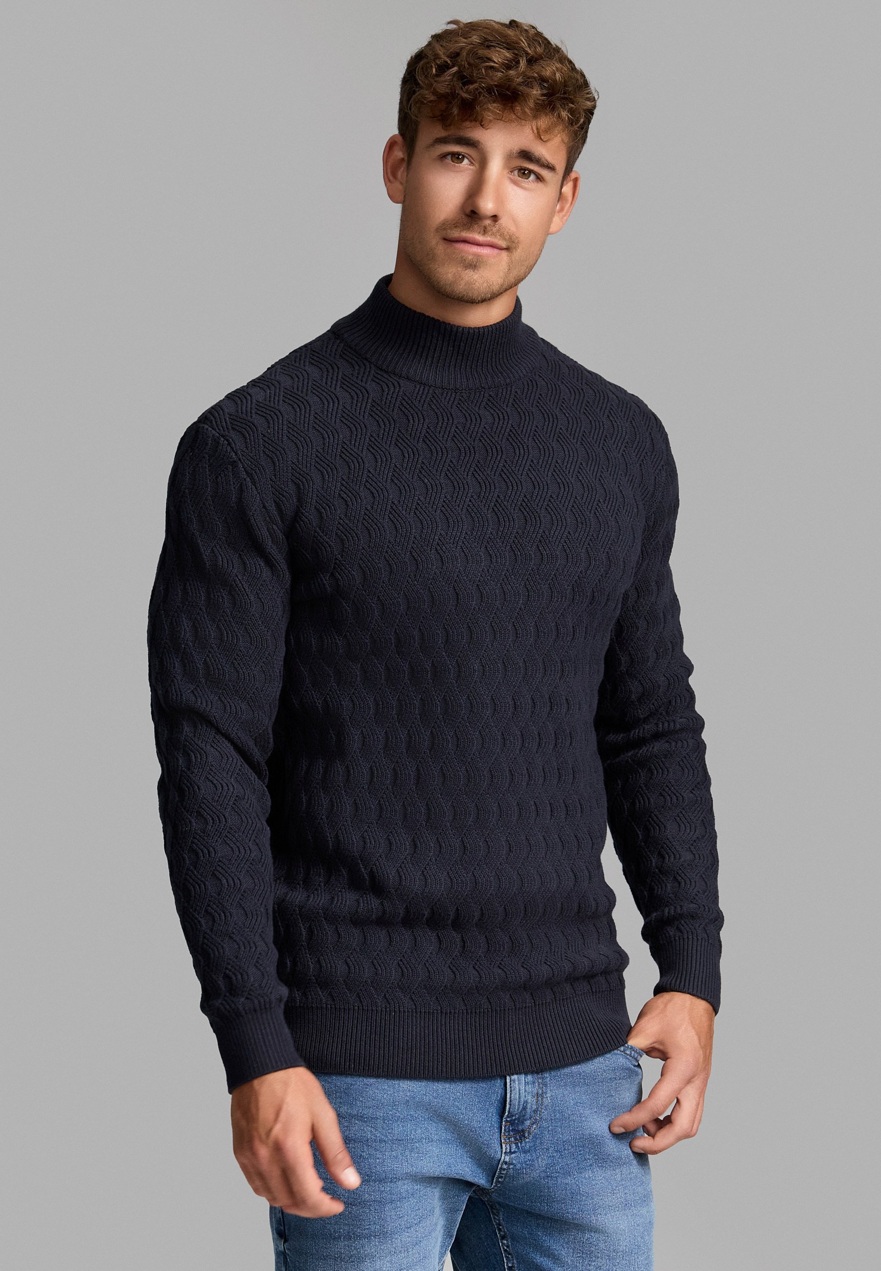 Indicode Heren Gamal Knit Sweater | Gebreide trui van 80% katoen Navy L