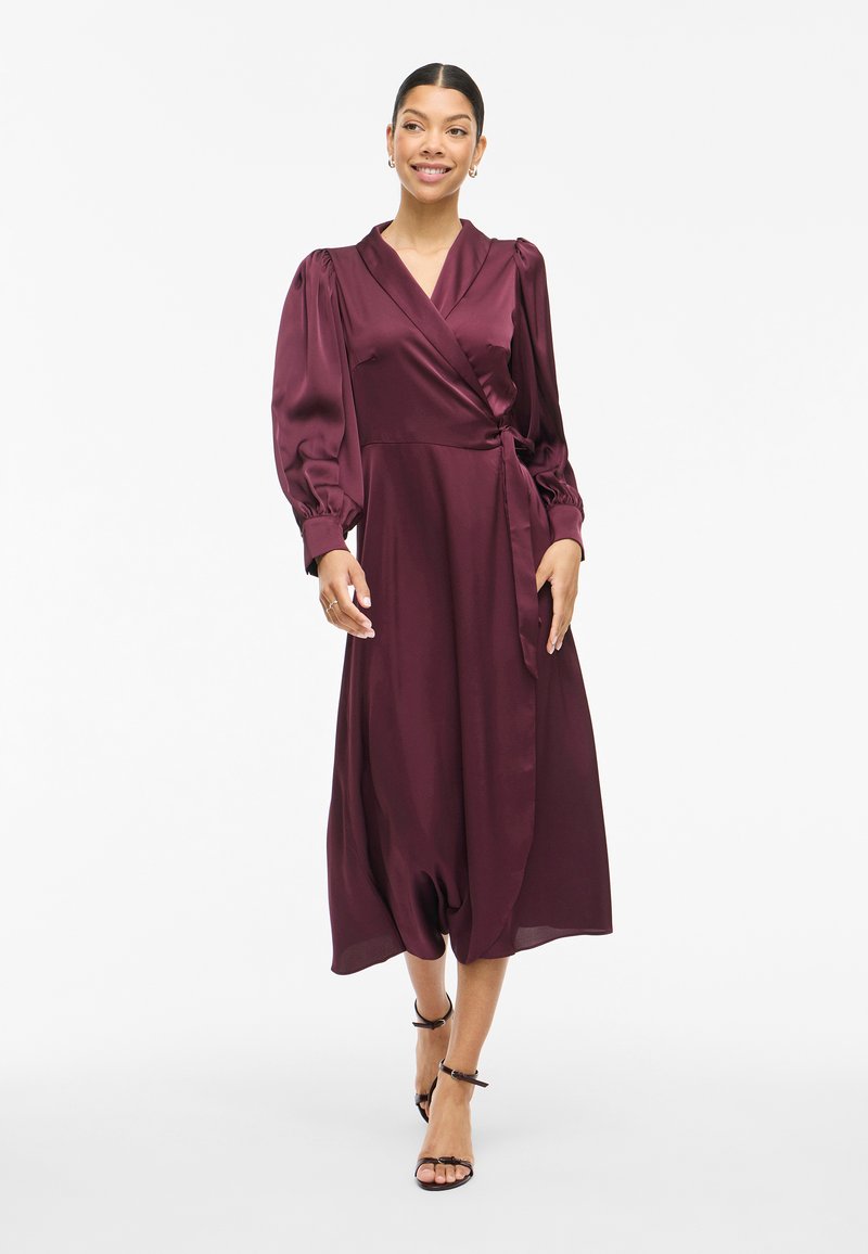 princess polly baby blue dress & Other Stories short sleeve drape twist midaxi dress with front split in  burgundy