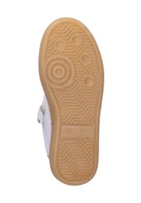 Sneaker bianco con una suola in gomma gommosa testurizzata, caratterizzata da motivi circolari ed esagonali. Cintura regolabile sul lato per una vestibilità ottimale.