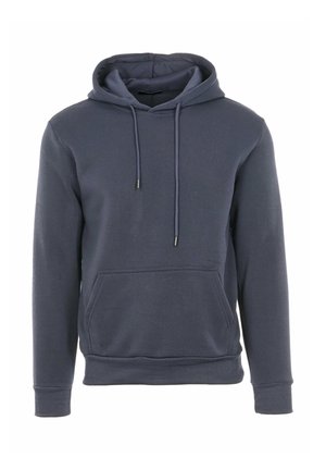 Felpa con cappuccio blu navy realizzata in morbido tessuto, caratterizzata da una tasca a marsupio frontale, coulisse e polsini a costine. Design semplice senza motivi.