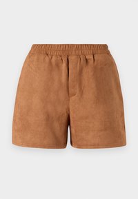 Bruine suede shorts met een elastische tailleband, met een relaxte pasvorm en een zachte textuur. Eenvoudig ontwerp, geschikt voor casual wear.