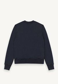 Marinblå sweatshirt med långa ärmar, ribbade manschetter och rundad halsringning. Tillverkad av ett slätt tyg med en enhetlig färg och minimala design detaljer.