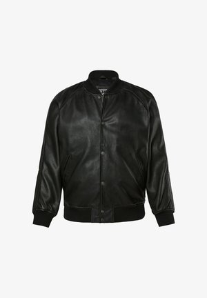 Musta nahkainen pommikapteenin takki, jossa on ribbed kaulus, hihansuut ja helma. Takissa on napituksella suljettava etuosa ja kulmikkaat etutaskut.