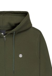 Felpa con zip verde oliva realizzata in un morbido misto cotone, con chiusura anteriore a zip, cappuccio regolabile con cordoncino e dettaglio con logo ricamato.