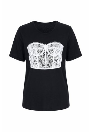 Ulla Popken, CORSET MOTIF OVERSIZED SHORT SLEEVE TEE - Camiseta estampada - black