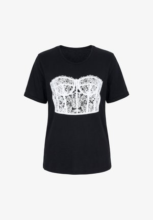 Ulla Popken, CORSET MOTIF OVERSIZED SHORT SLEEVE TEE - Camiseta estampada - black
