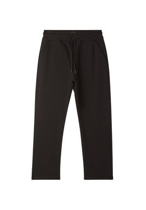 Pantaloni jogger neri con una texture morbida, vita elastica e coulisse regolabile. Presentano due tasche laterali per la comodità.