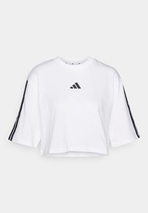 Tricou scurt alb din bumbac, cu mâneci scurte. Prezintă un mic logo negru și două dungi negre pe laturi.