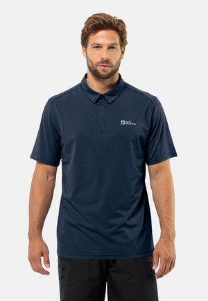 Navyblaue Polohemd aus leichtem, atmungsaktivem Material. Verfügt über einen Kragen und ein kleines Logo auf der linken Brust.