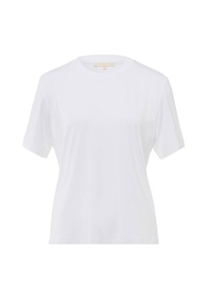 Weißes kurzärmliges Rundhals-T-Shirt aus weichem Baumwollstoff, mit einem schlichten Design, entspannter Passform und ohne sichtbare Muster oder Akzente.