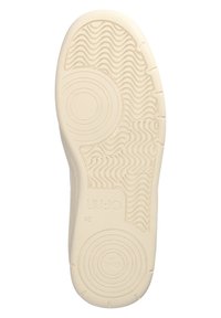 Sole della sneaker Liu Jo, in materiale gomma beige, con motivi a forma circolare e ondulata, logo del marchio e taglia "42" impressa sul lato.