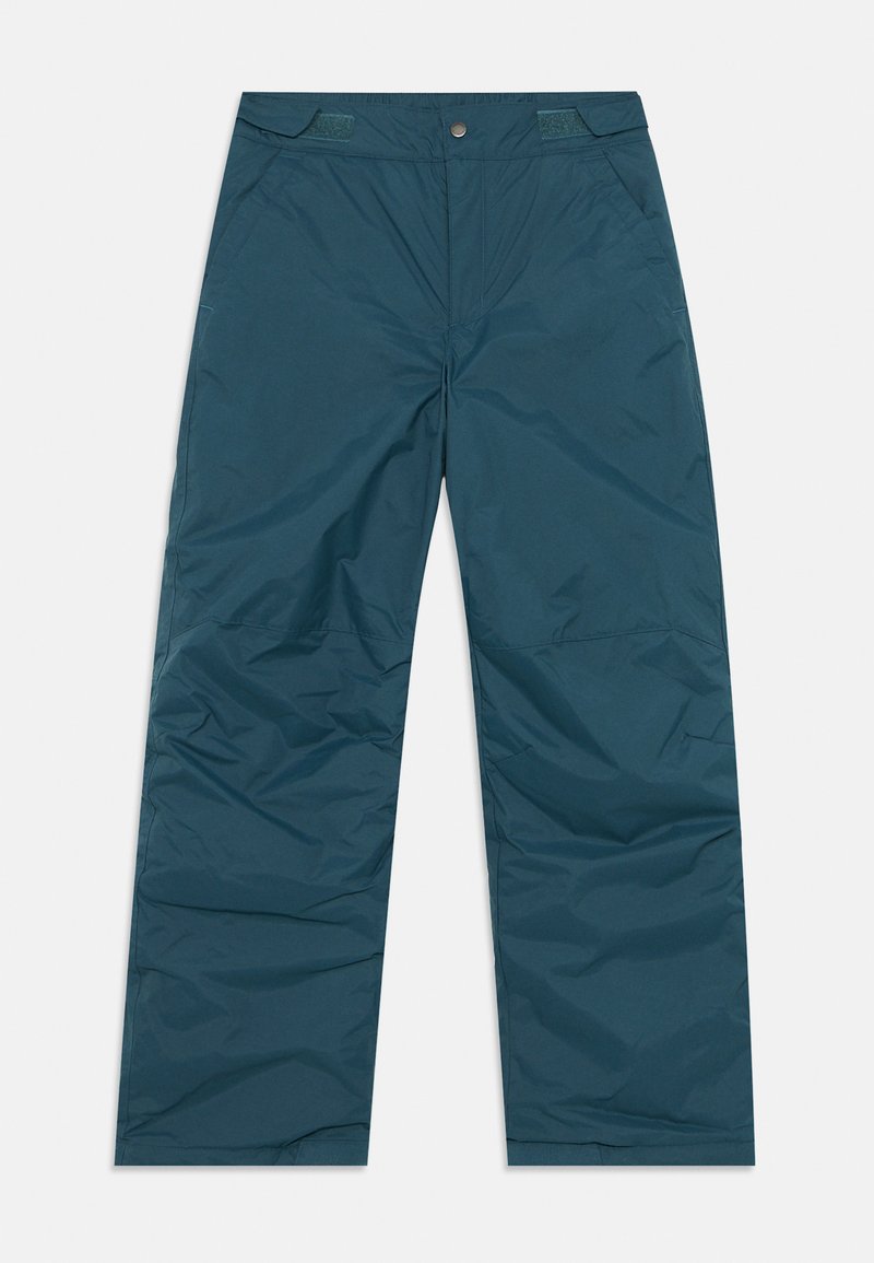 Tirkizne, lagane, vodootporne hlače s opuštenim krojem. Imaju zatvaranje na dugme, dva bočna džepa i čičak trake na struku.