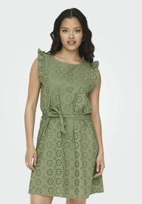 JDY REGULAR CUT ROUND NECK VOLUMINOUS ARM - Vestito casual - oil green