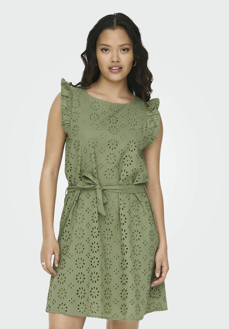 JDY REGULAR CUT ROUND NECK VOLUMINOUS ARM - Vestito casual - oil green