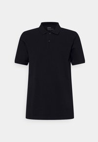 Svart polo t-shirt i bomull med klassisk krage, korta ärmar och treknapplåsning. Minimalistisk design utan mönster.