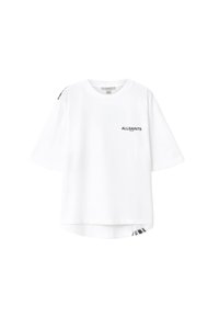 Άσπρο βαμβακερό μπλουζάκι με χαλαρή εφαρμογή, στρογγυλή λαιμόκοψη και κοντά μανίκια. Διαθέτει μαύρο λογότυπο «ALLSAINTS» στο στήθος και διακριτική λεπτομέρεια στο πλάι.