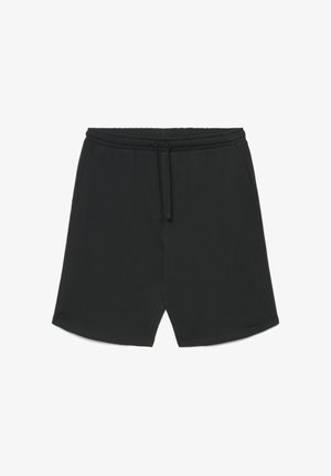 Schwarze Freizeithosen mit elastischem Bund und Kordelzug, mit seitlichen Taschen und lockerem Schnitt.