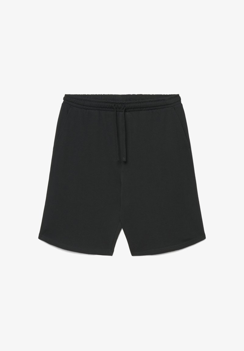 Shorts décontractés noirs avec taille élastique et cordon de serrage, dotés de poches latérales et d'une coupe décontractée.
