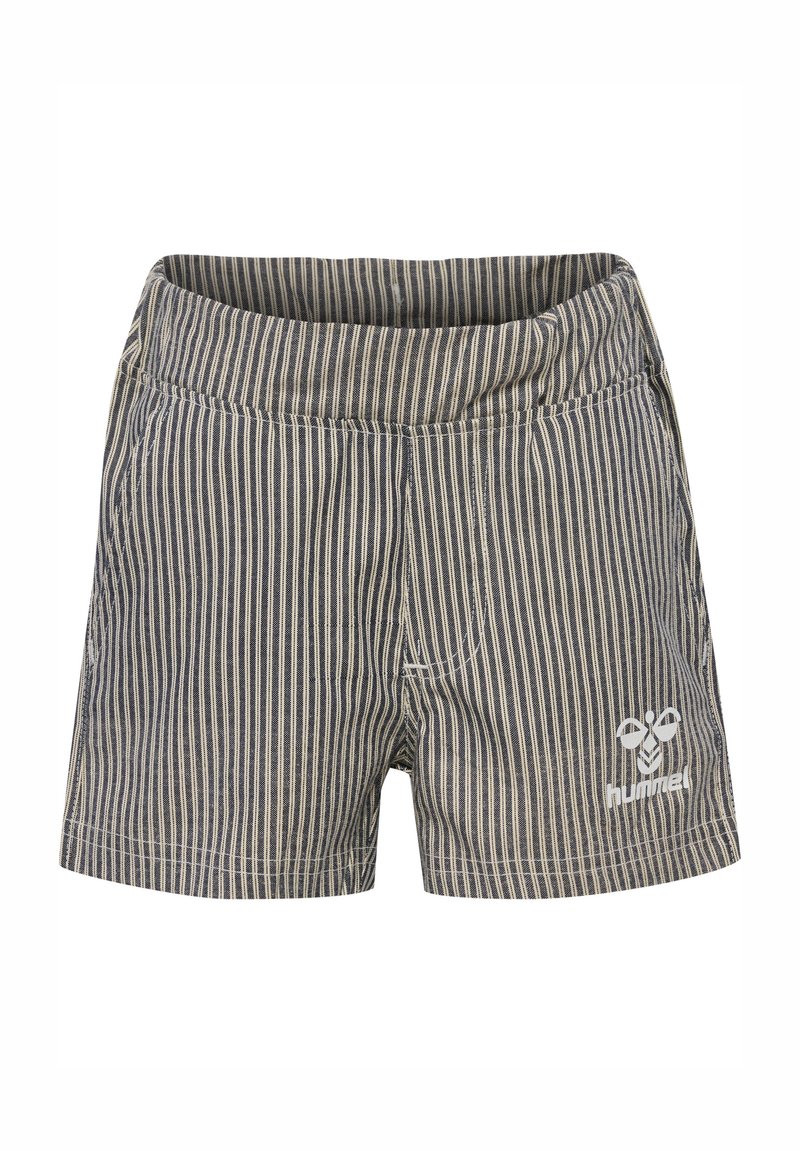 Randiga shorts i marinblått och krämfärgat. Tillverkade av ett tyg med en mjuk textur, med en bred midja och en liten vit logotyp på den nedre framsidan.